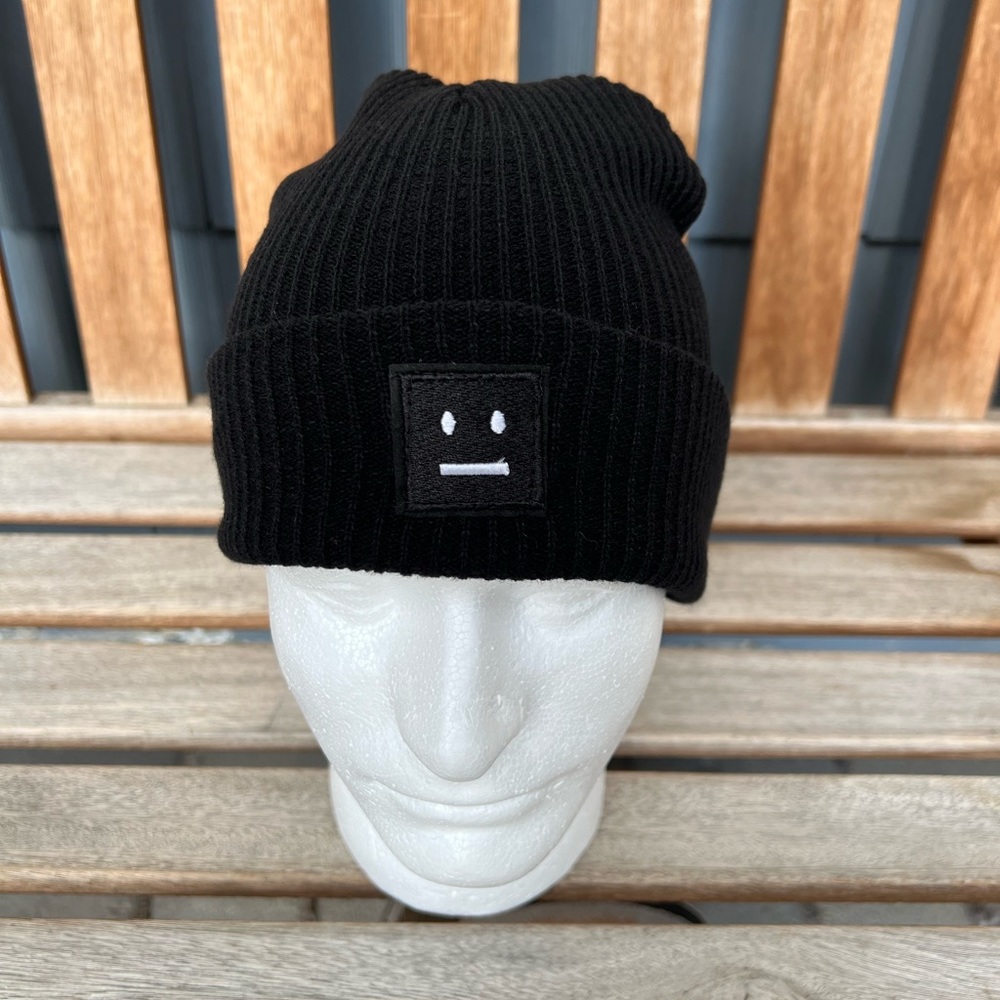 Black Straight Faced Beanie